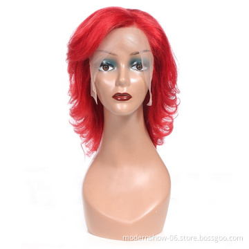 red pixie curl lace frontal wig customized colored hair wig 100% virgin human hair